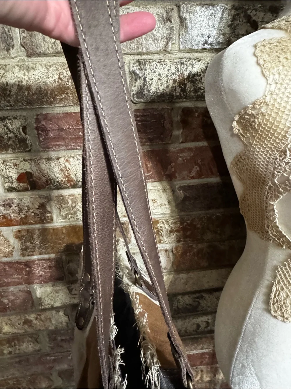 Myra Bag Patchwork Canvas Tote in Beige, Brown and Gray